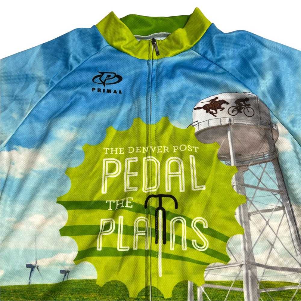 Primal Pedal the Plains Womens Large Bicycle Shirt Top w Pockets Full Zip Denver